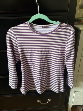 J. McLaughlin Purple and White Striped Long-Sleeve Tee